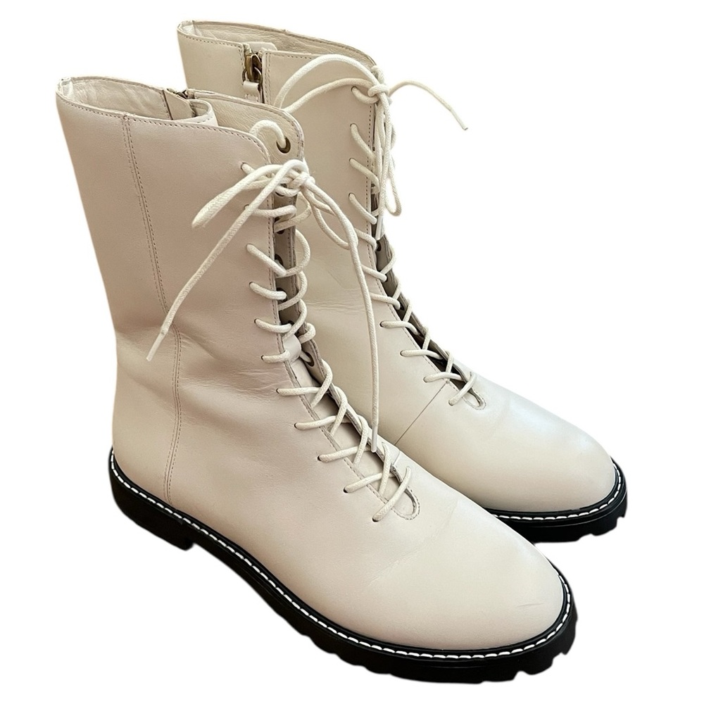 J.CREW Gwen Lug-Sole Leather Lace-Up Tall Shaft Boots Ivory